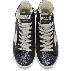 Golden Goose Black and Silver Glitter High-Top Sneakers